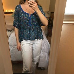 Hollister Blue Floral Sheer Top